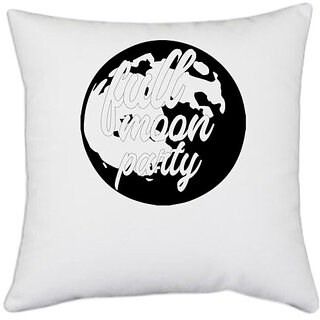                      UDNAG White Polyester 'party | full moon party' Pillow Cover [16 Inch X 16 Inch]                                              