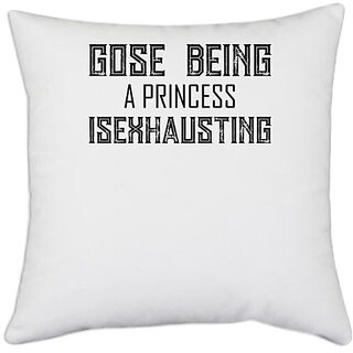                      UDNAG White Polyester 'Prinncess | GOSE BEING' Pillow Cover [16 Inch X 16 Inch]                                              