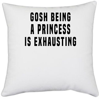                       UDNAG White Polyester 'Prinncess | Gosh being' Pillow Cover [16 Inch X 16 Inch]                                              