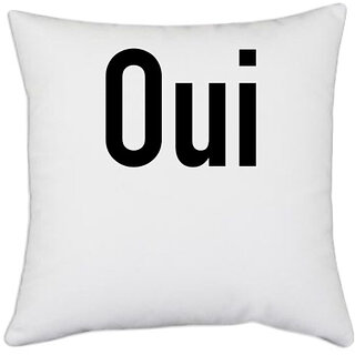                       UDNAG White Polyester 'Couple | Oui' Pillow Cover [16 Inch X 16 Inch]                                              