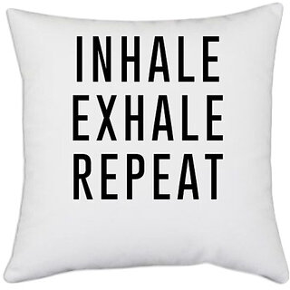                       UDNAG White Polyester '| Inhale' Pillow Cover [16 Inch X 16 Inch]                                              