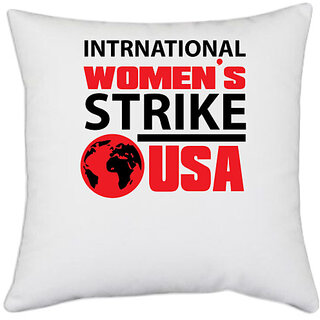                       UDNAG White Polyester 'Strikes | International Womens Strike' Pillow Cover [16 Inch X 16 Inch]                                              