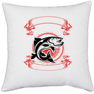 UDNAG White Polyester 'Fish | IT DOEST MATTER IF SHE IS' Pillow Cover [16 Inch X 16 Inch]