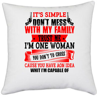                       UDNAG White Polyester 'Woman | ITS SIMPLE DON'T MESS' Pillow Cover [16 Inch X 16 Inch]                                              