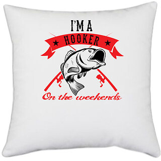                       UDNAG White Polyester 'Hooker | I'M A hooker' Pillow Cover [16 Inch X 16 Inch]                                              