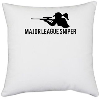                       UDNAG White Polyester 'Sniper | major league sniper' Pillow Cover [16 Inch X 16 Inch]                                              