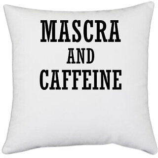                       UDNAG White Polyester 'Makeup | MASCRA' Pillow Cover [16 Inch X 16 Inch]                                              