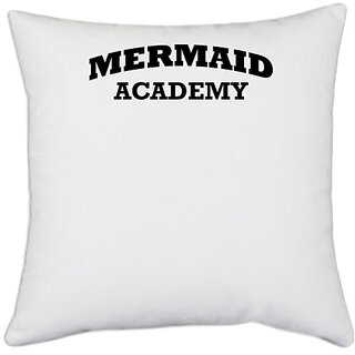                       UDNAG White Polyester 'Mermaid | MERMAID ACADEMY' Pillow Cover [16 Inch X 16 Inch]                                              