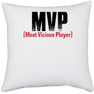                       UDNAG White Polyester 'MVP | MVP' Pillow Cover [16 Inch X 16 Inch]                                              