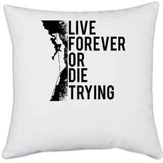                       UDNAG White Polyester 'Adventure | Live forever' Pillow Cover [16 Inch X 16 Inch]                                              