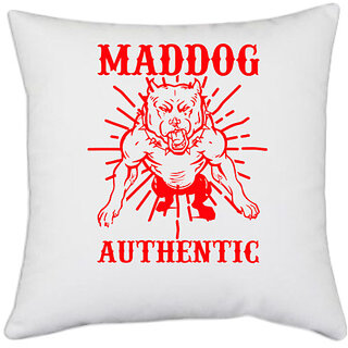                       UDNAG White Polyester 'Dog | MAD DOG STREETURBAN' Pillow Cover [16 Inch X 16 Inch]                                              