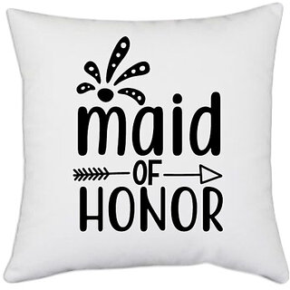                       UDNAG White Polyester 'Honour | Maid of the' Pillow Cover [16 Inch X 16 Inch]                                              