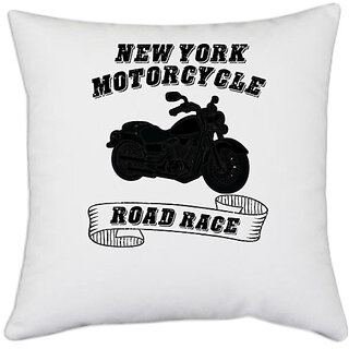                       UDNAG White Polyester 'Rider | New york' Pillow Cover [16 Inch X 16 Inch]                                              