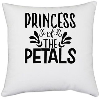                       UDNAG White Polyester 'Princess | Princess' Pillow Cover [16 Inch X 16 Inch]                                              