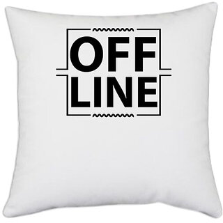                       UDNAG White Polyester '| Off Line' Pillow Cover [16 Inch X 16 Inch]                                              