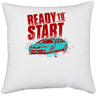                       UDNAG White Polyester 'Drive | Ready to' Pillow Cover [16 Inch X 16 Inch]                                              