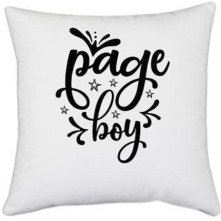                       UDNAG White Polyester 'Boy | Page boy' Pillow Cover [16 Inch X 16 Inch]                                              
