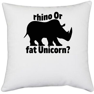                       UDNAG White Polyester 'Unicorn | rhino Or fat Unicorn-' Pillow Cover [16 Inch X 16 Inch]                                              
