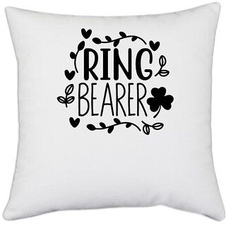                       UDNAG White Polyester 'Ring | Ring bearer' Pillow Cover [16 Inch X 16 Inch]                                              