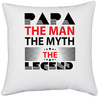                       UDNAG White Polyester 'Father | PAPA THE MAN' Pillow Cover [16 Inch X 16 Inch]                                              