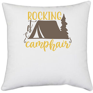                       UDNAG White Polyester 'Adventure | Rocking the camphair 2' Pillow Cover [16 Inch X 16 Inch]                                              
