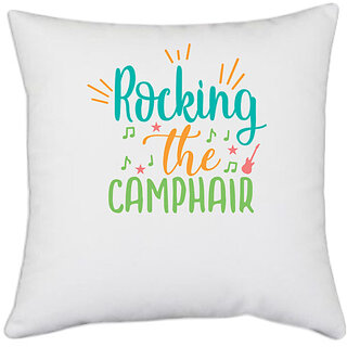                       UDNAG White Polyester 'Camphair | rocking the camphair' Pillow Cover [16 Inch X 16 Inch]                                              