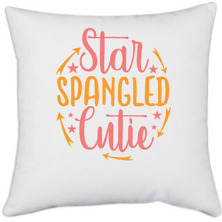                       UDNAG White Polyester 'Cutie | star spangled cutie' Pillow Cover [16 Inch X 16 Inch]                                              