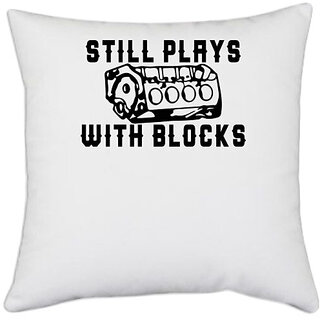 UDNAG White Polyester 'Playing | still plays with blocks' Pillow Cover [16 Inch X 16 Inch]
