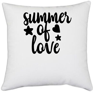                       UDNAG White Polyester 'Summer | summer of love' Pillow Cover [16 Inch X 16 Inch]                                              