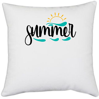                       UDNAG White Polyester 'Summer | Summer_sun' Pillow Cover [16 Inch X 16 Inch]                                              