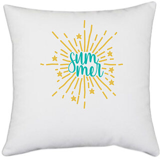                       UDNAG White Polyester 'Summer | Summer' Pillow Cover [16 Inch X 16 Inch]                                              