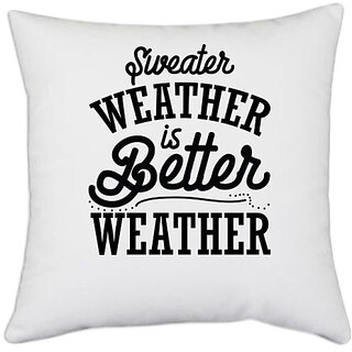                       UDNAG White Polyester 'Winter | SWEATER WEATHER' Pillow Cover [16 Inch X 16 Inch]                                              