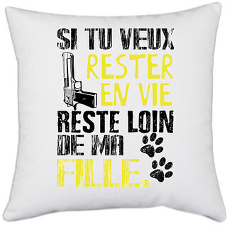                       UDNAG White Polyester '| SI TU VEUX' Pillow Cover [16 Inch X 16 Inch]                                              