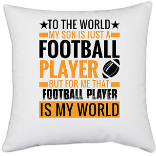                       UDNAG White Polyester 'Football | TO THE WORLD' Pillow Cover [16 Inch X 16 Inch]                                              