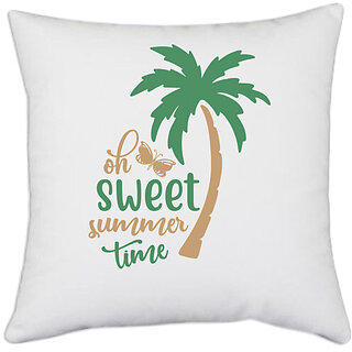                       UDNAG White Polyester 'Summer | Sweet summer time' Pillow Cover [16 Inch X 16 Inch]                                              