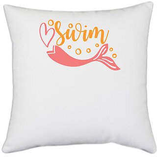 UDNAG White Polyester 'Swim | swim' Pillow Cover [16 Inch X 16 Inch]