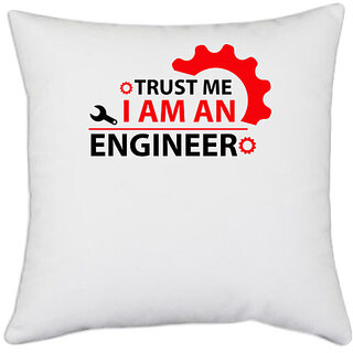                       UDNAG White Polyester 'Engineer | TRUST ME IAM AN' Pillow Cover [16 Inch X 16 Inch]                                              