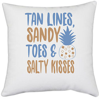                       UDNAG White Polyester '| Tan lines' Pillow Cover [16 Inch X 16 Inch]                                              