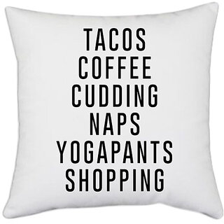                       UDNAG White Polyester 'Coffee | Tascos coffee' Pillow Cover [16 Inch X 16 Inch]                                              
