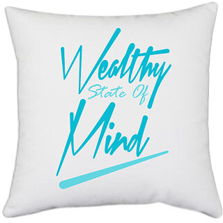                       UDNAG White Polyester 'Mind | Wealthy' Pillow Cover [16 Inch X 16 Inch]                                              