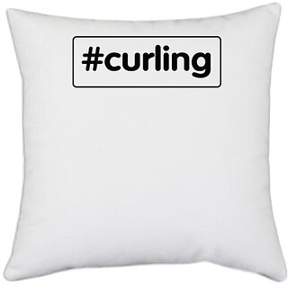                       UDNAG White Polyester '| curling 2' Pillow Cover [16 Inch X 16 Inch]                                              