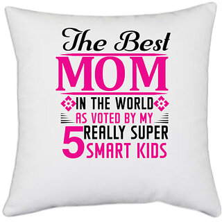                       UDNAG White Polyester 'Mother | The best mom' Pillow Cover [16 Inch X 16 Inch]                                              