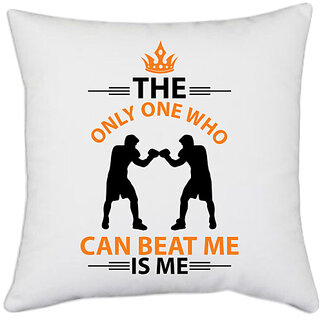                       UDNAG White Polyester 'Me unbeaten | The only one' Pillow Cover [16 Inch X 16 Inch]                                              
