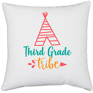                       UDNAG White Polyester 'School | thirth grade tribe' Pillow Cover [16 Inch X 16 Inch]                                              