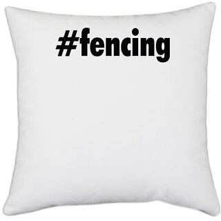                       UDNAG White Polyester '| fencing' Pillow Cover [16 Inch X 16 Inch]                                              