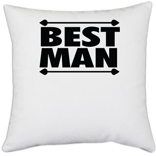                       UDNAG White Polyester '| best man' Pillow Cover [16 Inch X 16 Inch]                                              