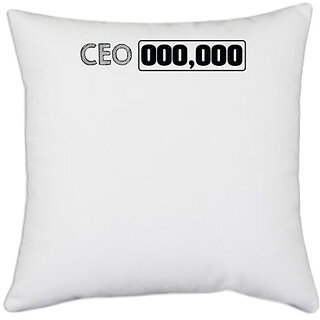                       UDNAG White Polyester 'CEO | 000,000' Pillow Cover [16 Inch X 16 Inch]                                              
