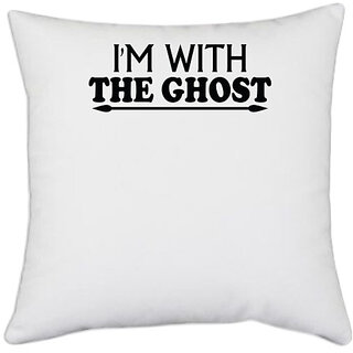                       UDNAG White Polyester 'Ghost | i am the ghost' Pillow Cover [16 Inch X 16 Inch]                                              