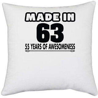                       UDNAG White Polyester 'Awesomeness | made in 63' Pillow Cover [16 Inch X 16 Inch]                                              