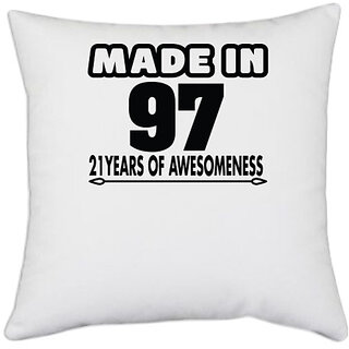                       UDNAG White Polyester 'Awesomeness | made in 98' Pillow Cover [16 Inch X 16 Inch]                                              